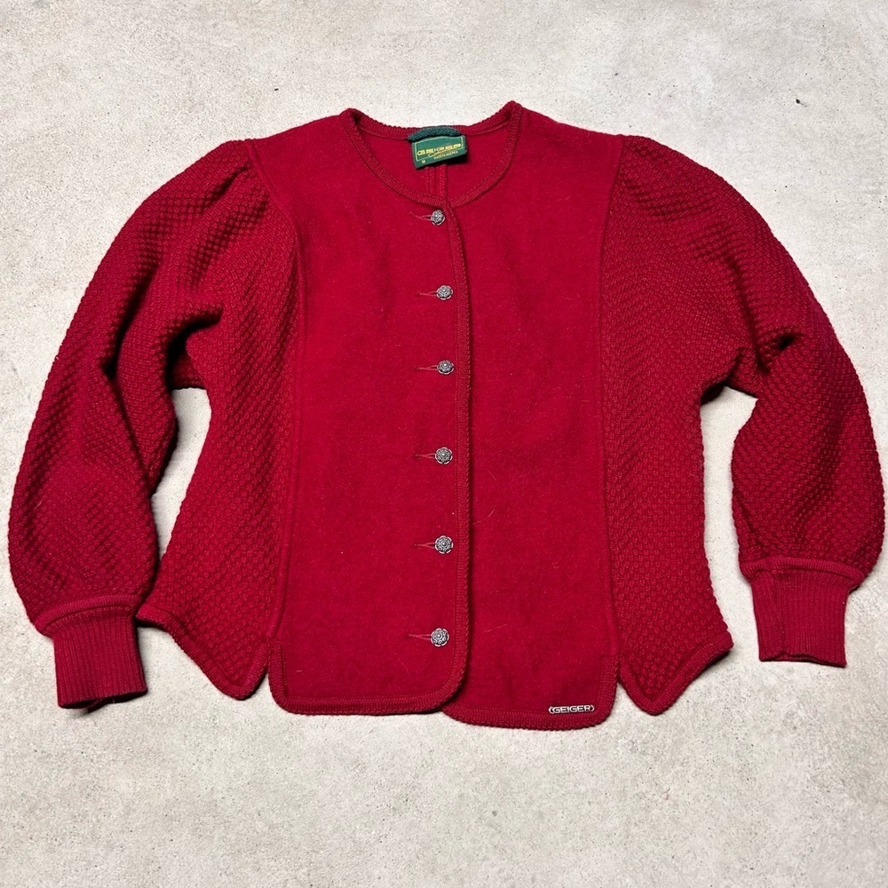 Vintage Geiger Austria Women’s Boiled 100% Wool Blazer Jacket Red Size 38
